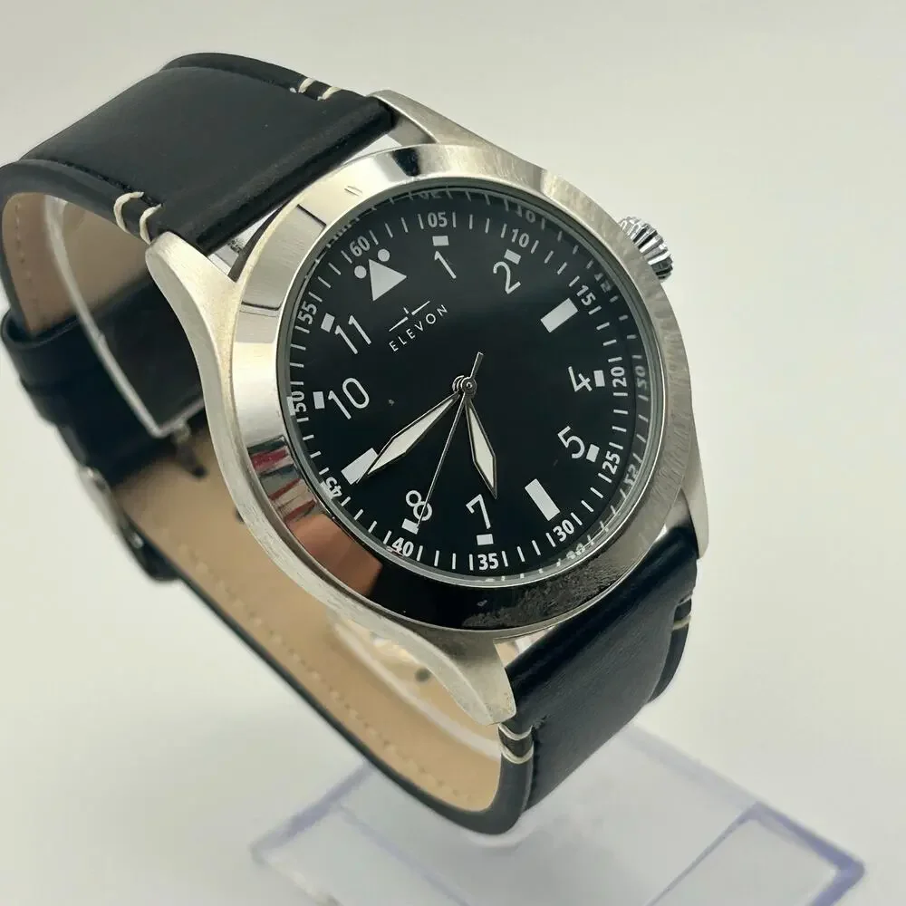 Elevon Hanson Silver Black GenuineLeather St. Steel Men’s Watch, Working